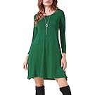 Costyleen Women's Casual Long Sleeve Loose Simple Flowy Swing T-Shirt Dress Green XL