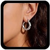 Jugielu Boho Circle Huggie Hoop Earrings Chunky Gold Hoop Earrings Round Hoop Thick Earrings Hollow Circle Hoop Earrings Circle Loop Earrings Jewelry for Women