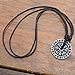 Nordic coin amulet Vegvísir Guidepost Compass sign post wayfinder Odin horn triquetra valknut Mjolnir Thor's hammer pewter pendant Necklace Charm Amulet Medallion Talisman (Black (Adjustable) Cord)