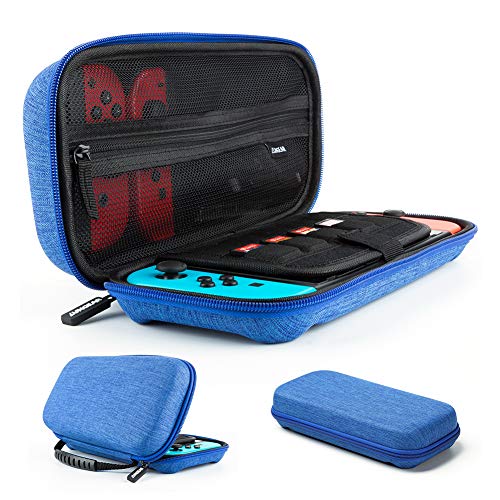 LUNGEAR Carrying Case Compatible for Nintendo Switch with 10 Game Cartridge Holders, Protective Hard Shell Travel Carrying Case Pouch for Nintendo Switch Console & Accessories, Blue