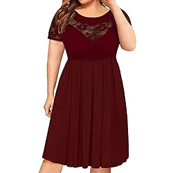 sunmoday Women's Plus Size Lace Dress Midi Summer