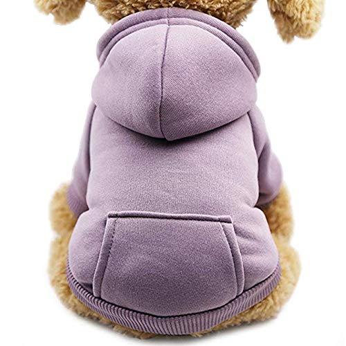 Idepet Dog Cat Hoodie Pet Warm Autumn Winter Coat Solid Color Cotton Dog Clothes with Pocket Outdoor Pullover Dog Jumpsuit for Small Dogs Puppy Schnauzer Teddy Poodle Chihuahua