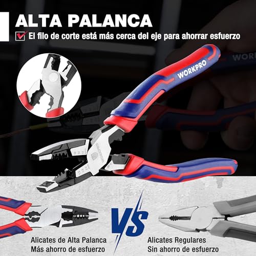 WORKPRO Universal Pliers, 5 in 1 Multifunctional Pliers with Wire Stripper, Wire Cutter, Professional Wire Stripper, Chrome Vanadium Steel, with Non-Slip Handle | Multifunctional Chrome Vanadium Steel Pliers with Wire Stripper, Cutter and Non-Slip Handle for Electricians
