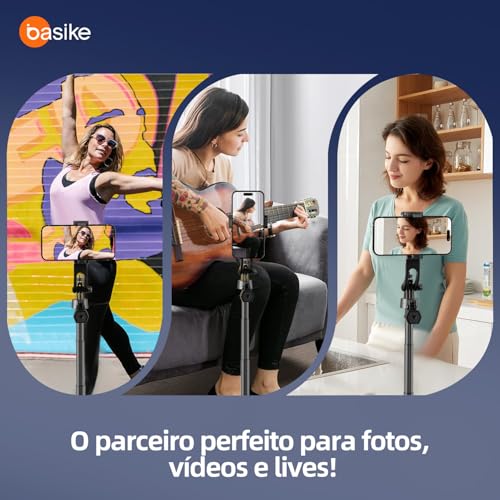 Basike Tripé para Celular 1,84m – Bastão de Selfie Dobrável Portátil com Controle Remoto, Rotação 360°, Base Quadrúpede Reforçada, Pau de Selfie com Parafuso 1/4" Compatível com Câmeras, GoPro/iPhone