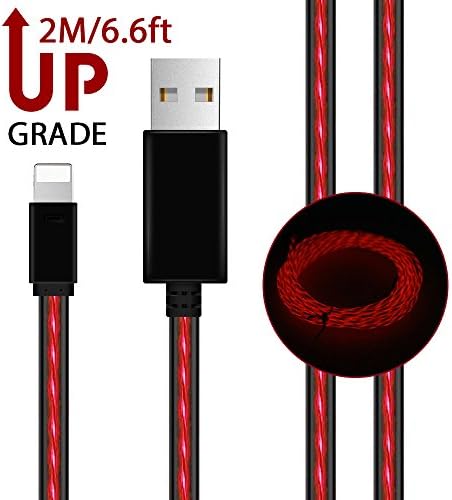 iPhone Charger,AoLiPlus 6.6 ft Extra Long Visible Flowing LED Lightning to USB Cable 8-Pin Data Sync Cord Compatible with iPhone X/8/8 Plus/7/7 Plus/6/6 Plus/6S/6S Plus/5/5S/SE,iPad,iPod (Red)