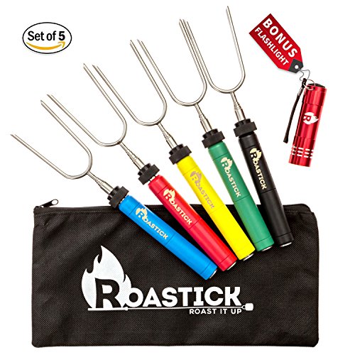 UPC 652043935278, ROASTICK Marshmallow Roasting Sticks -Set Of 5- Rotating 34&quot; Long Telescopic Skewers- Safe For Kids, Perfect Forks For S&#39;mores &amp; Hot Dogs, Camping, Bonfire, Fire Pit &amp; Campfire. Bonus - FLASHLIGHT.