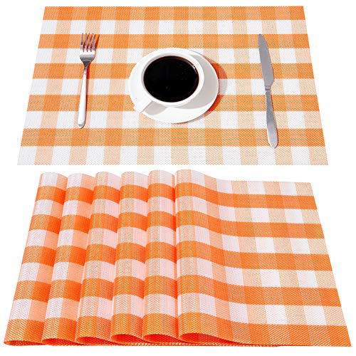 DOLOPL Fall Buffalo Check Placemats Orange and White Buffalo Plaid