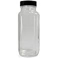 Qorpak GLC-01320 Clear Glass French Square Bottle with 33-400 Black Phenolic Polyseal Cone Lined Cap, 45mm OD x 112mm Height, 4oz Capacity (Case of 24)