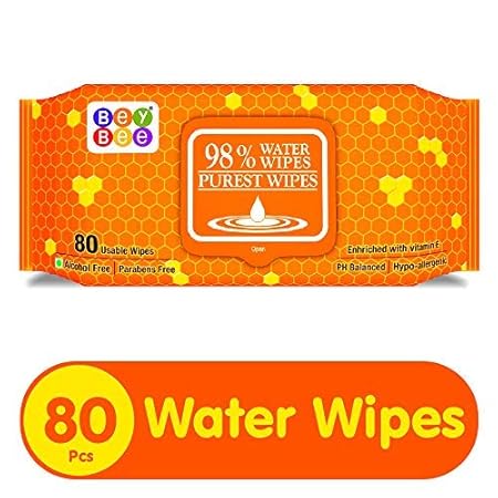 Bey Bee Paraben Free Hypoallergenic Baby Water Wipes for New Born Babies with Lid/Fliptop ([ 1 Pack 80 Wipes], Water Based)