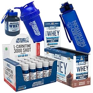 Applied Nutrition Gym Bundle: L Carnitine Liquid Shot Fruit Burst 24 x 38ml + Critical Whey Sachet Box 24 x 30g + 500ml Bullet Shaker + Lifestyle Water Bottle + Critical Whey Funnel (Whey Chocolate)