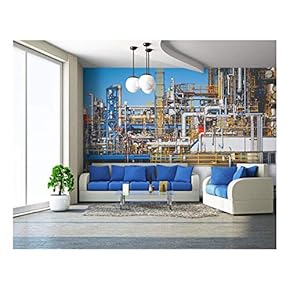 Industrial View at Oil Refinery Plant Form Industry Zone - Removable Wall Mural | Self-Adhesive Large Wallpaper - 66x96 inches