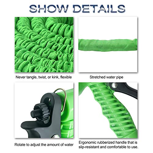 BeeTwo Garden Water Hose, 50 Feet Expandable Garden Hose Set, Double Latex Core with 3/4" Solid Connectors for Home, Garden, Car Washing & Heavy Duty (Green)