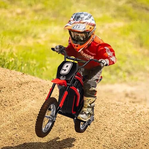 Gigicloud Motocicleta Montable Eléctrica para Niños con Tres Modos de Velocidad, Moto Eléctrica Infantil niños con Velocidad Máxima 23km/h, Máximo 65kg, Motor de 350 W y 24V, 5+ (Número 9, Rojo)