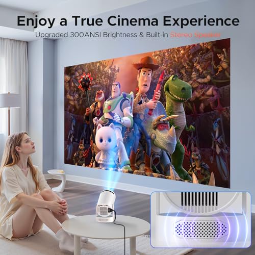 Mini Projector, Short Throw Projector Support 4K WiFi 6 Android TV 11.0, Portable Bluetooth Projectors with Auto Keystone, 220° Rotation, Built-in Speaker for Bedroom Home Theater Outdoor Movies