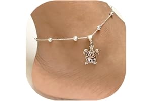 FUJIUIA Women's Creative Beach anklet 2024, Turtle/Daisy/Bell 925 Sterling Silver Anklet Chain Summer Beach Barefoot for Women Teen Girls Gold Jewelry Gifts