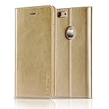 iPhone 6S Plus / 6 Plus Case, Belemay Genuine Cowhide Leather Case Wallet, Flip Wallet Folio Book Cover with [Credit Card Holder] [Kickstand] [Money Pouch] for iPhone 6s Plus & iPhone 6 Plus - Gold