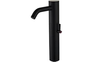 HHOOMMEE Automatic Touchless Bathroom Sink Faucet Tall Body Sensor Motion Activated Hands Free Commercial Faucets with Temperature Control Rod 1 Hole Infrared Mixer for Vessel Basin（Matte Black）