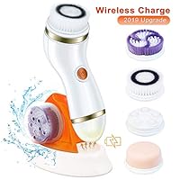 Facial Cleansing Brush, Waterproof Rechargeable Electric Rotating Face Cleanser Brush Set with 4 Brush Heads, Fit for Skin Care Deep Cleansing, Gentle Exfoliating, Removing Blackhead & Massaging
