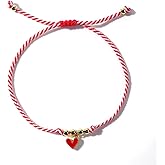 SHINUS BOHO Valentines Heart Bracelet for Women,Handmade Bohemian Red White String Adjustable Bracelet Romantic Valentines Gifts for Her