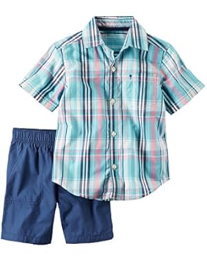 Little Boys 2-Piece Button-Front Shirt & Canvas Short Set (Turquoise)