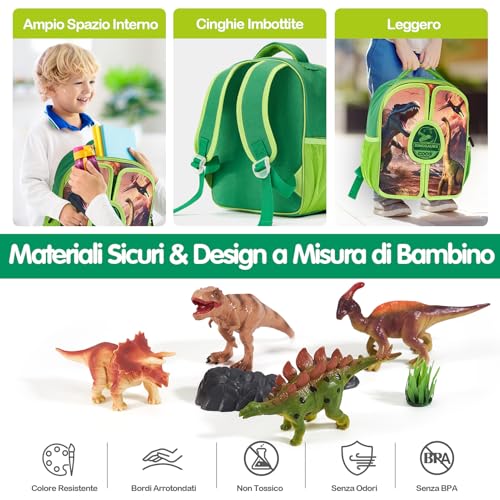 COCO&Friends Dinosaurs Toy for Kids 3-7 Years, Portable Backpack with 3D Foldable Play Mat, Gift for Kids Boys Girls