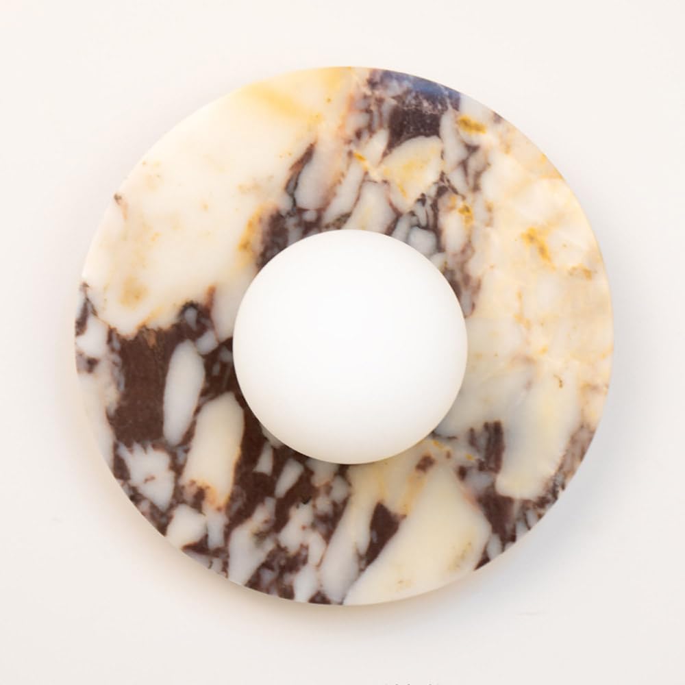 Photo 1 of Alabaster Wall Sconces, 7.8 Inch Nordic Style Natural Stone Wall Lamp Round Marble Sconces Wall Lighting with Globe Glass Shade, Hardwired Indoor Wall Lights for Living Room Bedroom Hallway Stairs