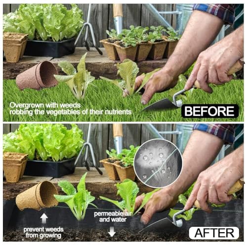 automoris 3.2OZ 6 * 300FT Weed Barrier Landscape Fabric with 100pcs 6inch Garden Staples,Heavy Duty Woven Ground Cover Weed Fabric Gardening Mat for Underlayment，Flower Beds, Pathways,Driveway