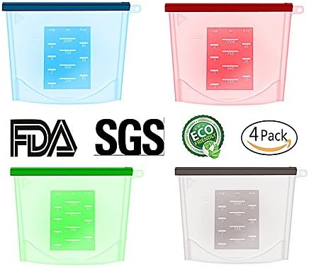 Reusable Silicone Food Preservation Bag - Airtight Seal Food Storage Container Versatile Cooking Bag Kitchen Cooking Utensil For Fruits, Vegetables, Meat (4pcs)
