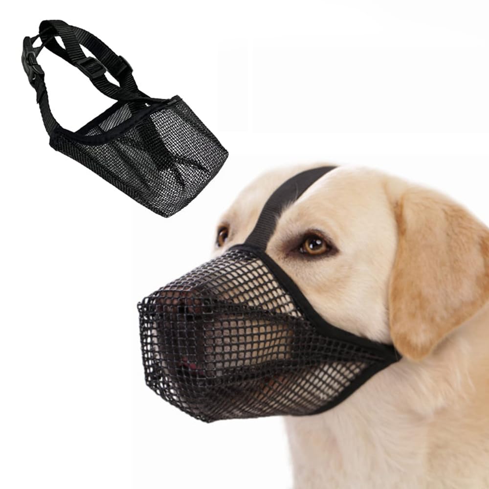 Dog Muzzle,Soft Nylon Muzzle Breathable Mesh Training Mouth Mask with Rounded Mesh Prevent Eating Biting Barking Dog Mouth Cover for Biting Barking Chewing with Adjustable Straps(L)