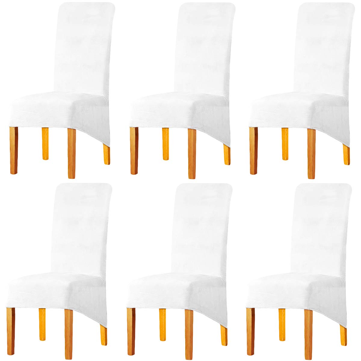 LANSHENG Stretchy XL Chair Covers for Dining Room Chairs,Stretch Spandex with Elastic Band Chaircover,Velvet Large Dining Chair Slipcovers for Restaurant Hotel Party Banquet (White, Set of 6(XL))