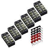 12pcs (6 Sets) 4 Positions Dual Row 600V 25A Screw Terminal Strip Blocks with Cover + 400V 25A 4 Positions Pre-Insulated Terminals Barrier Strip Black & Red by MILAPEAK