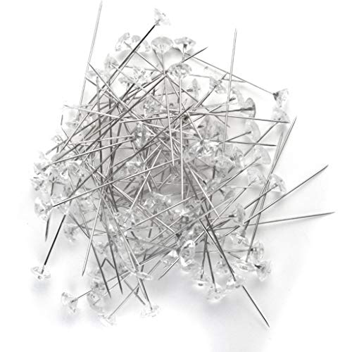 Tongcloud 300pcs Flower Pins Corsages Pins Pearl Pins Head Pins Straight Pins Bouquet Pins Crystal Pins for Weddings Anniversary Flower Decoration Centerpieces 3 Styles (Transparent and White, 2'')