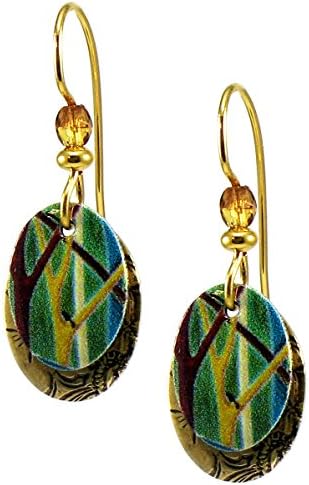 Earth Dreams Painted Blackbird in Trees Dangle Earrings by Gardella USA Plated Surgical Steel Wires