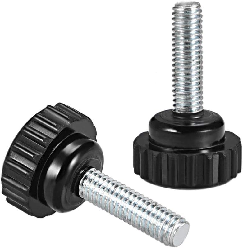 sourcing map 4pcs Knurled Clamping Knobs M6 x 20mm Metric Zinc Plated Carbon Steel Male Thread Thumb Screw on Type 21mm Plastic Round Head Threaded Hand Bolt Stud Knobs Black - Image 4
