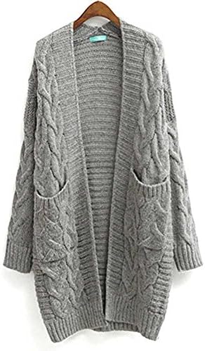 Casual Open Front outwear Long knitted Cardigan Sweater with Pocket winter Warm Sweater coat (F, A-Grey)