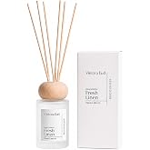 Vietora Eud Fresh Linen Reed Diffuser, 3.5 Fl Oz | Lasts 12 Weeks, Flameless&amp;Safe. Perfect for Bathroom, Bedroom/Living Room. Natural Oils, Gift, Shelf Decor