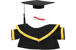 Cabilock 3PCS Graduation Outfit for Stuffed Animals, Black Gown with Yellow Trim, Mortarboard Hat and Diploma Scroll, Plush D