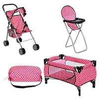 Exquisite Buggy Doll Play Set 3 in 1 Doll Set, 1 Pack N Play. 2 Doll Stroller 3.Doll High Chair. Fits Up to 18