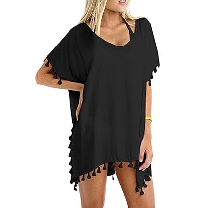 LeeY Damen Chiffon Badeanzug Abdeckung Oben Bademode Strandkleidung Bikini Cover-Up Lose Strand Sonnencreme Hemden Sommer Str