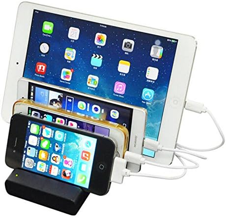 USB Charging Station,QDY 4 Ports Charging Station Charger Stand Charging Dock Desktop Charging Stand Organizer Multiple USB Charger Desktop Cell Phone Docking Station (Black)