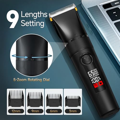 2-in-1 Beard Trimmer and Hair Clipper for Men,Detachable Ceramic-Titanium Blade Shaver with 9 Length Settings and Non-Slip Matte Grip