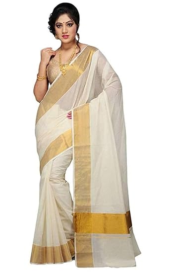 Women's Cotton Kerala Kasavu Saree With Golden Border