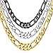 U7 Jewelry 18 Inch Choker Necklace Gold Plated Chain for Men Women Stainless Steel 18K Gold 5mm Flat Link Italian Figaro Chain
