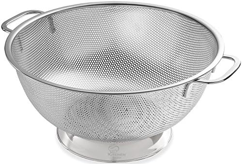 Colander - Stainless Steel with Handles - Micro Perforated Fine Mesh Strainer with Solid, Large Stable Base - Deep Bowl - Perfect for Washing, Rinsing, Draining Pasta, Vegetables &amp; Fruit
