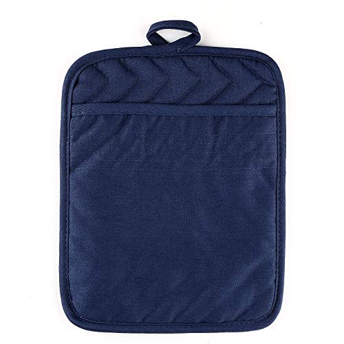 VEIKERY Oven Pot Holder with Pocket 100% Cotton Heat Resistant Coaster Potholder Kitchen Hot Pad Oven Mitts for Cooking and Baking Square Set of 5 (Navy Blue, 5) - Thumbnail 5