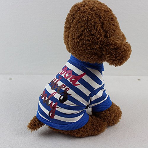 Dog T-Shirt,Alalaso Cotton Stripe Puppy Costume for Small Dog Letter Printed Good Vibes ONLY(Blue,S) - Thumbnail 2