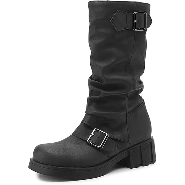 Amazon.com | Womens Slouchy Double Metal Buckle Strap Chunky