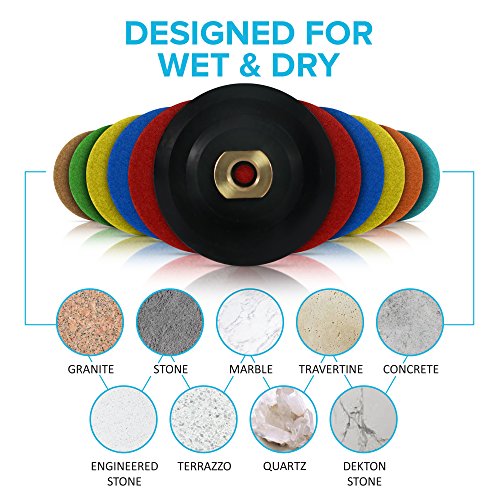 ibouteek Diamond Polishing Pads 4 inch Wet/Dry 10 Pads + Backer