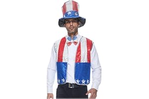 FantastCostumes Uncle Sam Costume Kit Sequin Stars and Stripes Hat Vest with Bow Tie