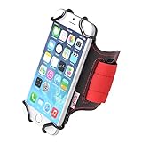 TFY Sport Armband + Key Holder for 4 to 5.5 Inch Cell Phone - iPhone 8 / iPhone 6 (Plus) -iPhone 6 / 6s / 7 - iPhone SE - Samsung Galaxy S4/ S5 / S7 / Note 2 and More (Black / Red Belt)